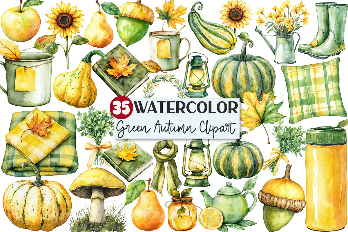 Yellow & Green Autumn Clipart, an Illustration by Rose Art (Photo 1 of 6)