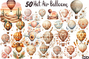 Watercolor Hot Air Balloons Boho PNG, an Illustration by DreamCafeArt (Thumbnail 1 of 6)