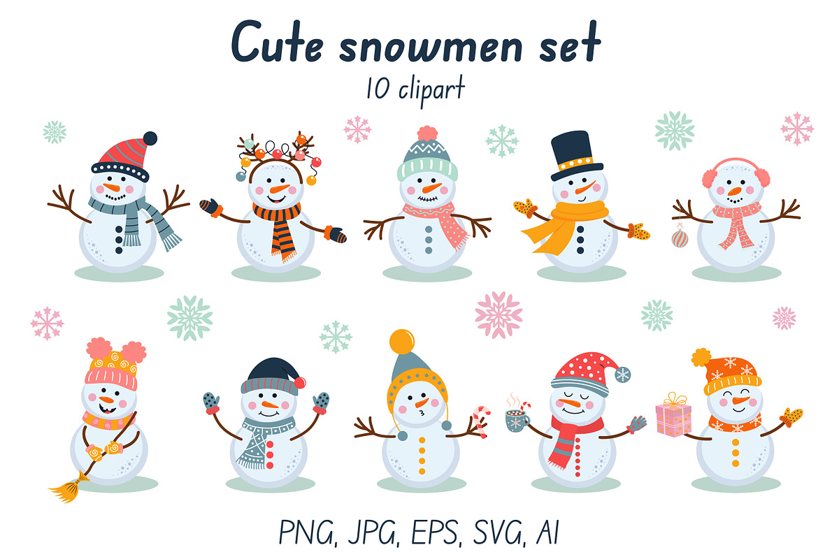 Cute snowmen set, a Seasonal Illustration by JulyGart (Photo 1 of 5)