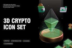 3D Crypto Icon Set, an Object Graphic by Illustrava