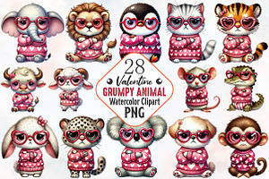 Grumpy Valentine animal clipart bund, an Illustration by RobertsArt