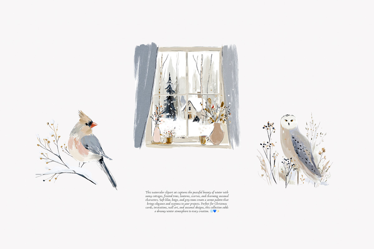 watercolor winter clipart set, a Decorative Illustration by Patishop Art (Photo 5 of 10)