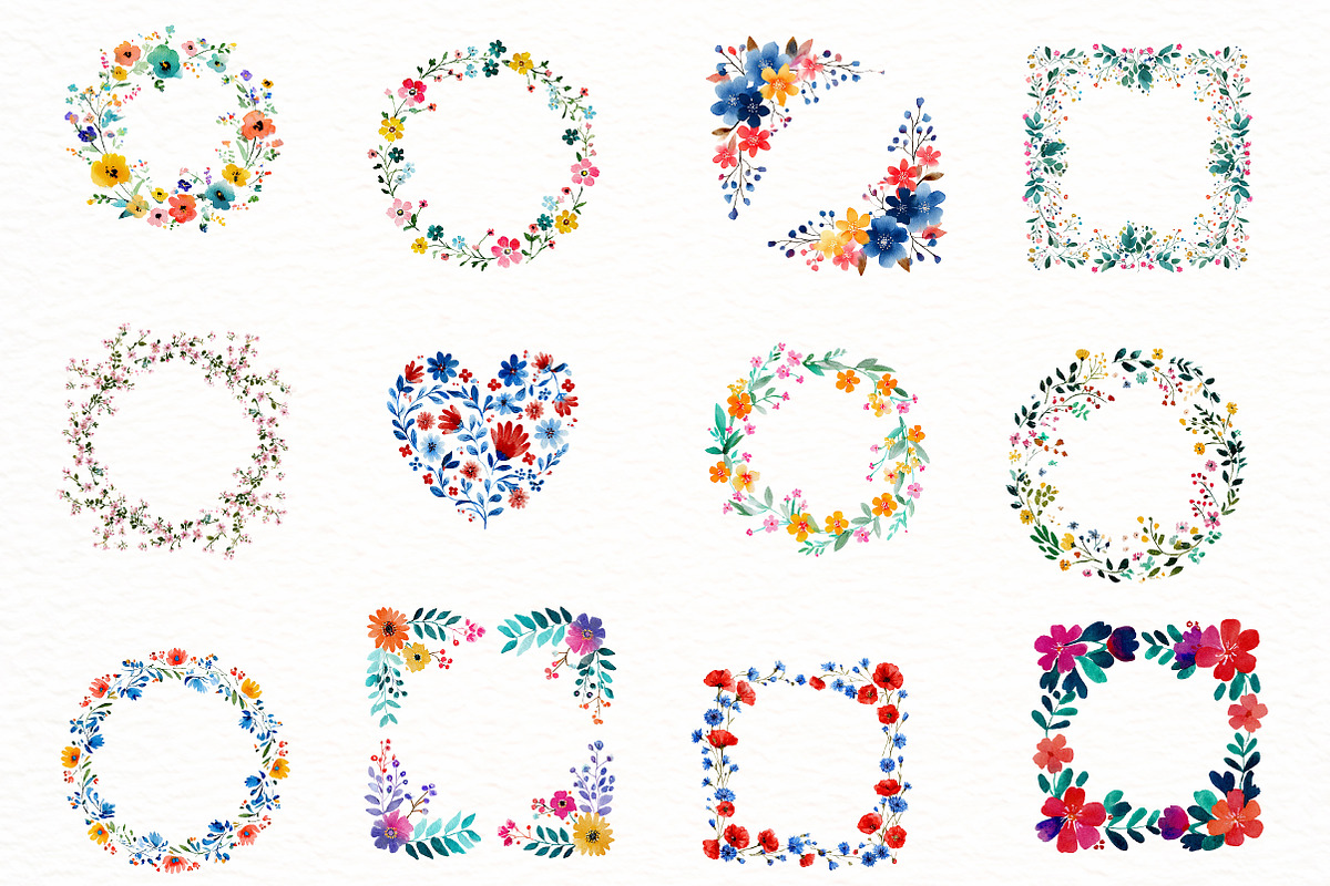 Watercolor folk art floral wreath, an Illustration by Designworld (Photo 2 of 8)