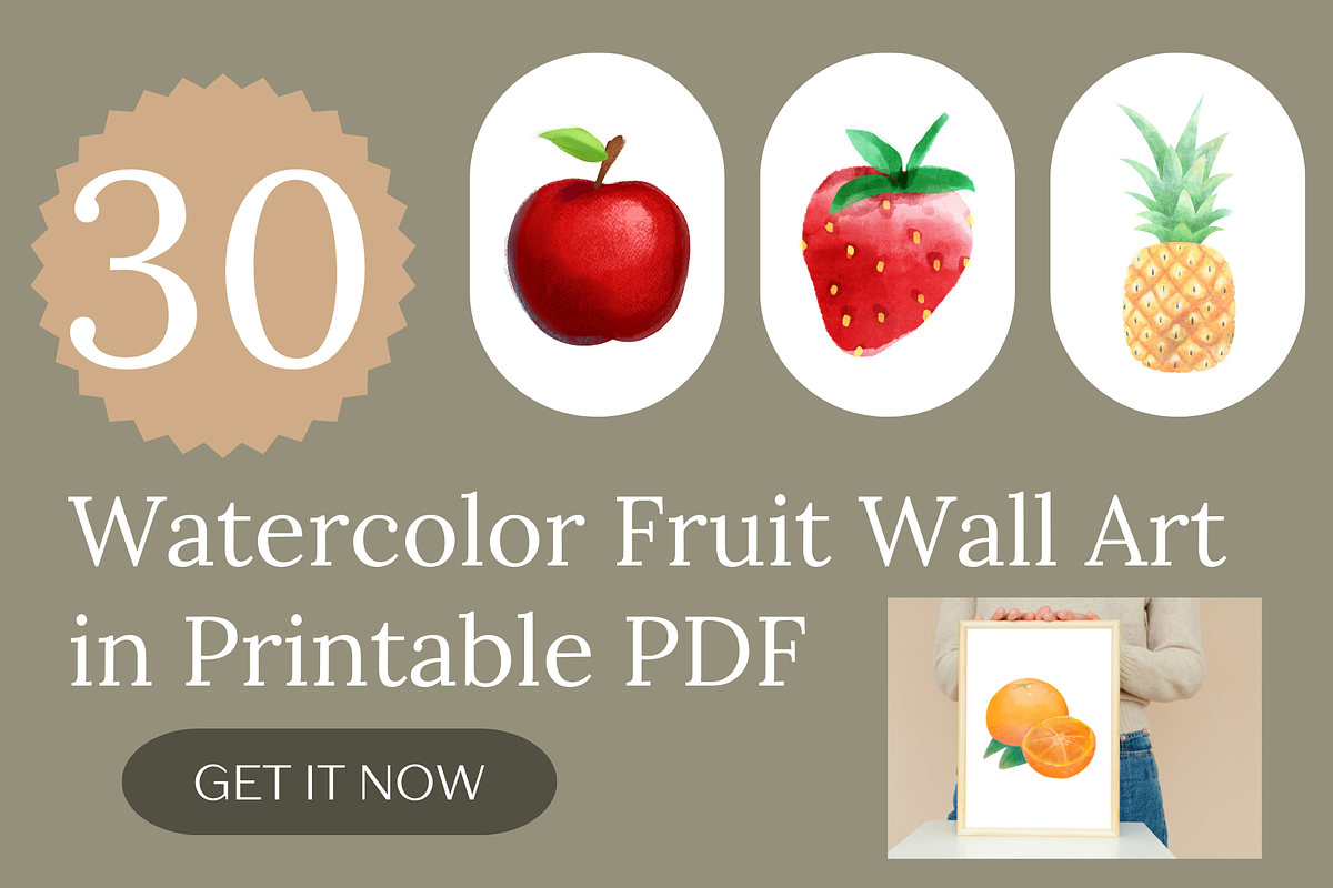 Watercolor Fruit Wall Art Printables, a Poster Template by Image for Sale (Photo 1 of 4)