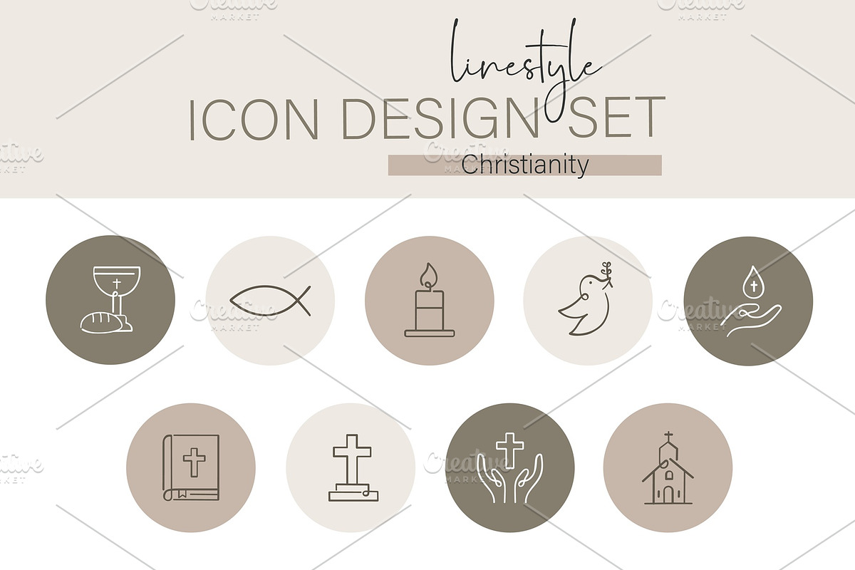 Linestyle Icon Design Set Christian, an Outline Icon by pepulousdsg
