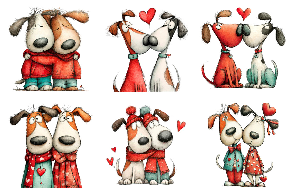 Whimsical Valentines Day Dog Clipart, an Illustration by SinaCreation (Photo 3 of 11)
