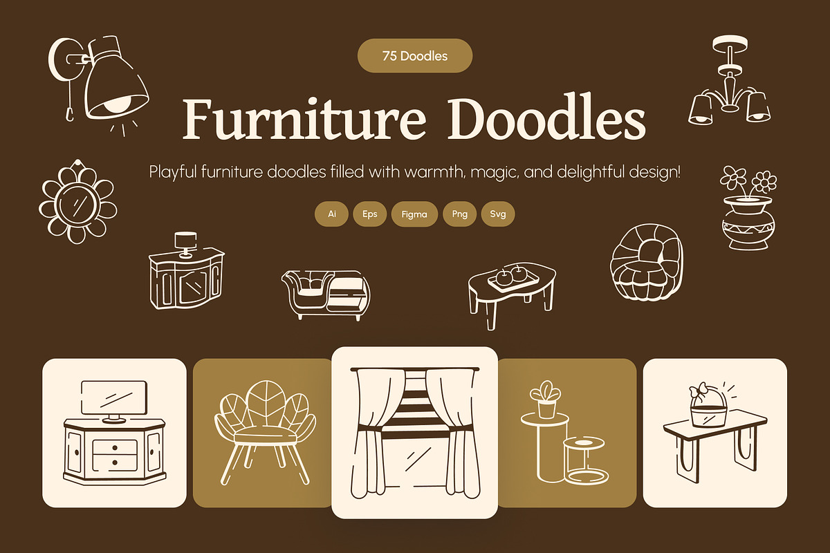 Furniture Doodle Icon Set, an Outline Icon by Vectors Market (Photo 1 of 8)