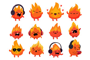 Fire sticker set. Fiery funny, an Object Illustration by Stock-Smart-Start