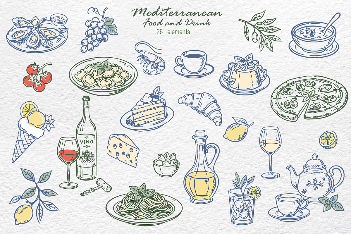 Mediterranean Food & Drink, a Seasonal Illustration by Watercolor dreams (Photo 2 of 4)