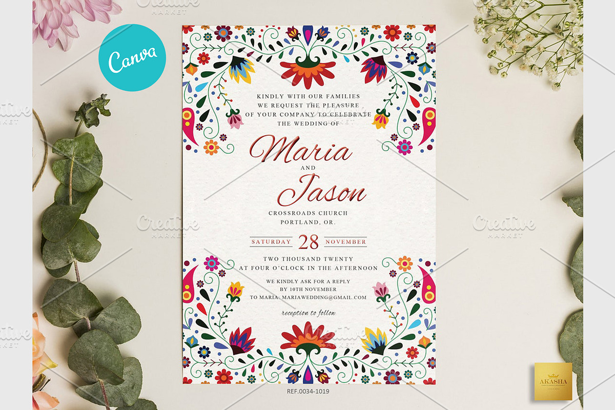 Mexican Wedding Invitation | CANVA, a Stationery Template by Creative Market (Photo 1 of 5)