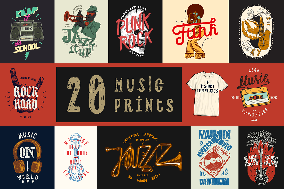 20+ Music Prints Set, an Illustration by hand draw (Photo 1 of 2)