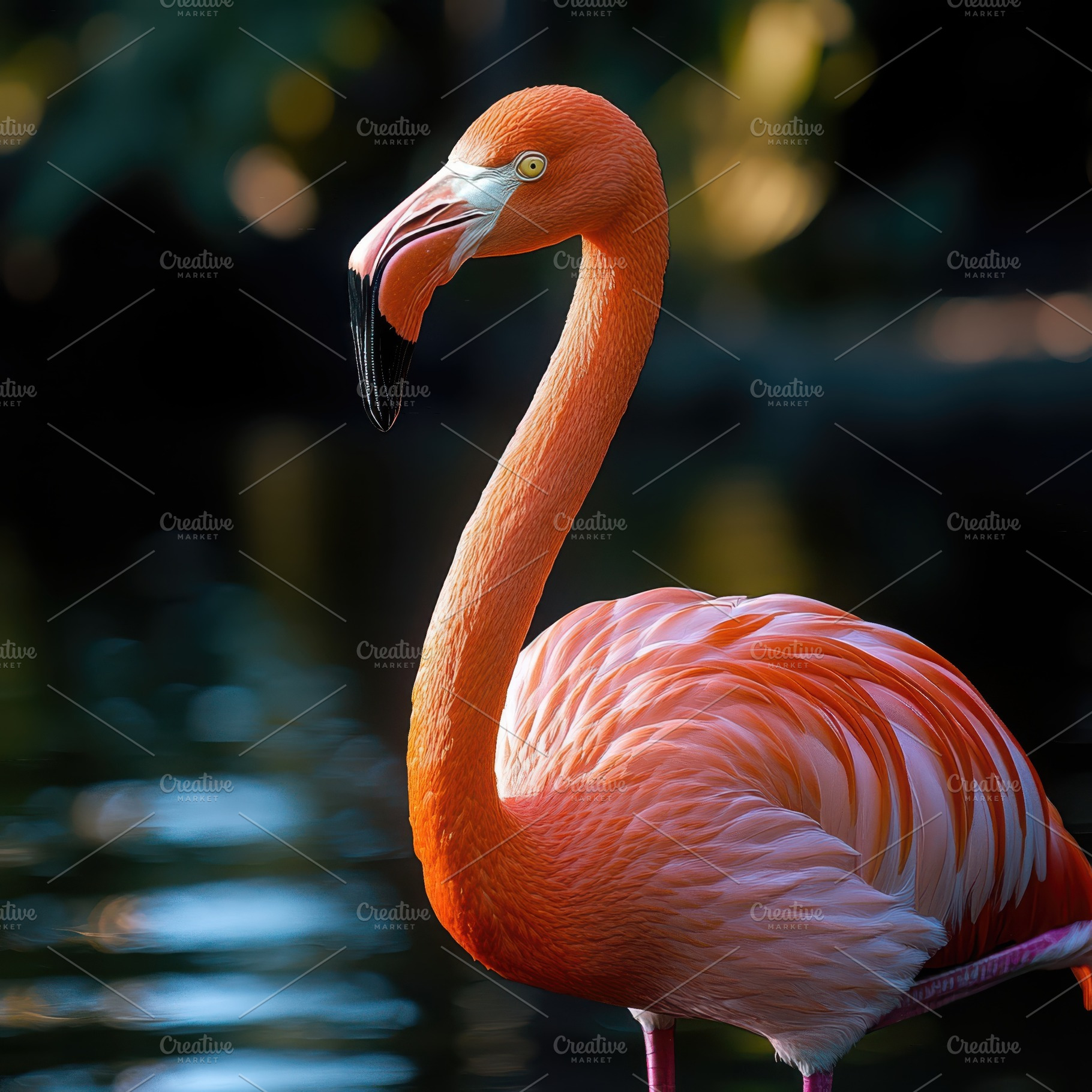 Elegant Flamingo Portrait Pink Feath, an Animal Photo by Pixeness Studio