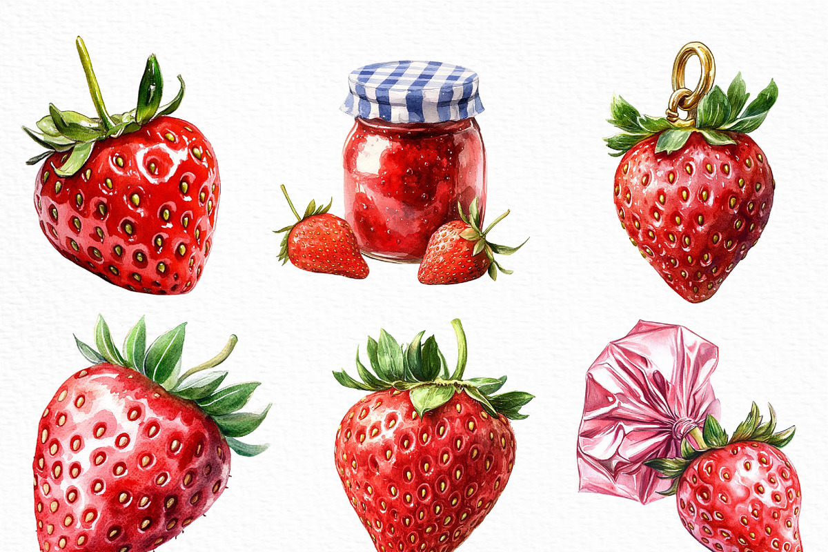 Watercolor Sweet Strawberry Clipart, an Illustration by Craft Nest (Photo 5 of 6)