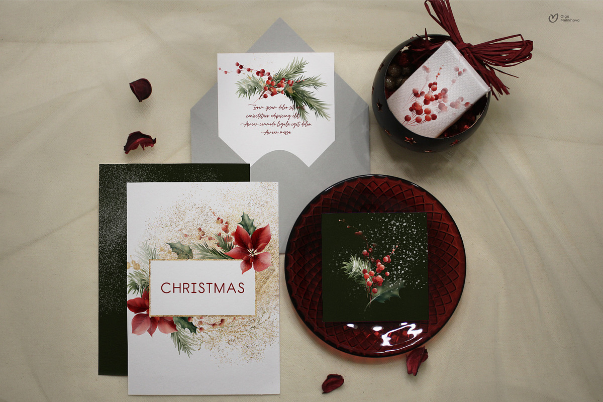 Christmas Graphics, floral cliparts, a Texture Illustration by ollalya (Photo 7 of 15)