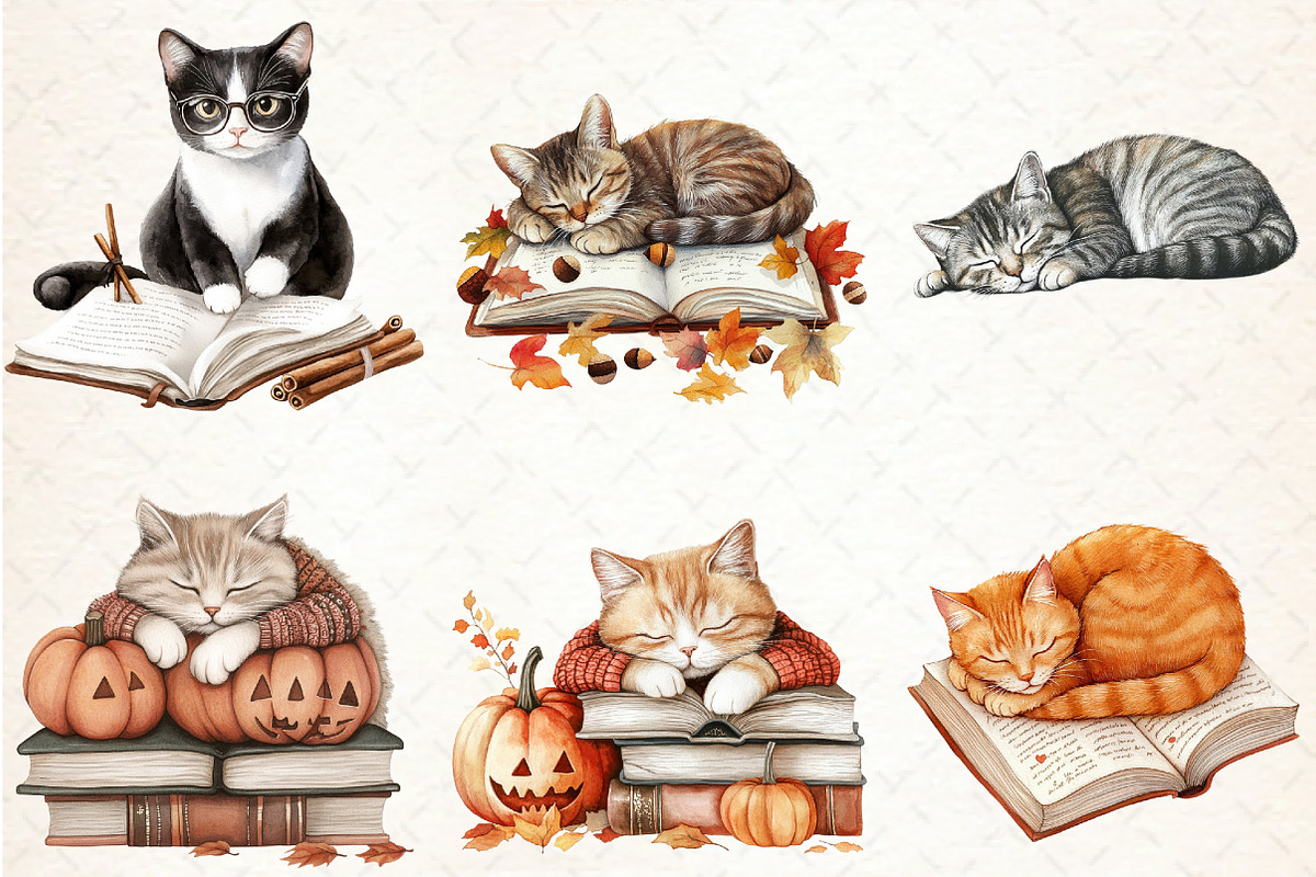 Cat and Book Fall Vibes Clipart, an Illustration by Libby Wishes (Photo 3 of 6)