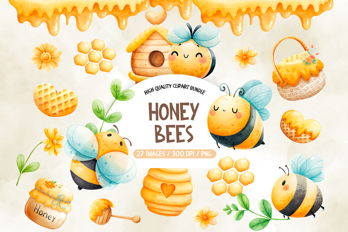 Cute Honey Bee Png Set, Honey Comb, an Illustration by TatiMockup (Photo 1 of 5)