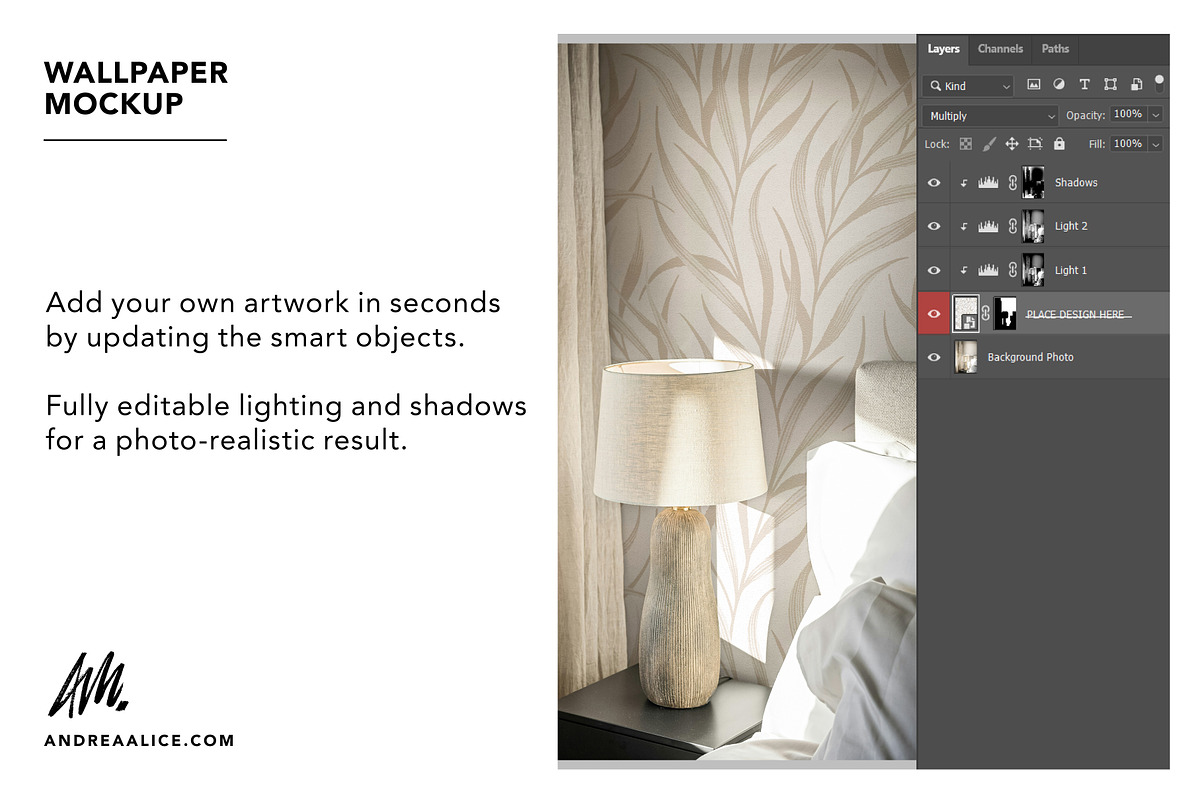 Wallpaper Mockup: Bedside white lamp, a Household Mockup by Andrea Muller (Photo 4 of 7)