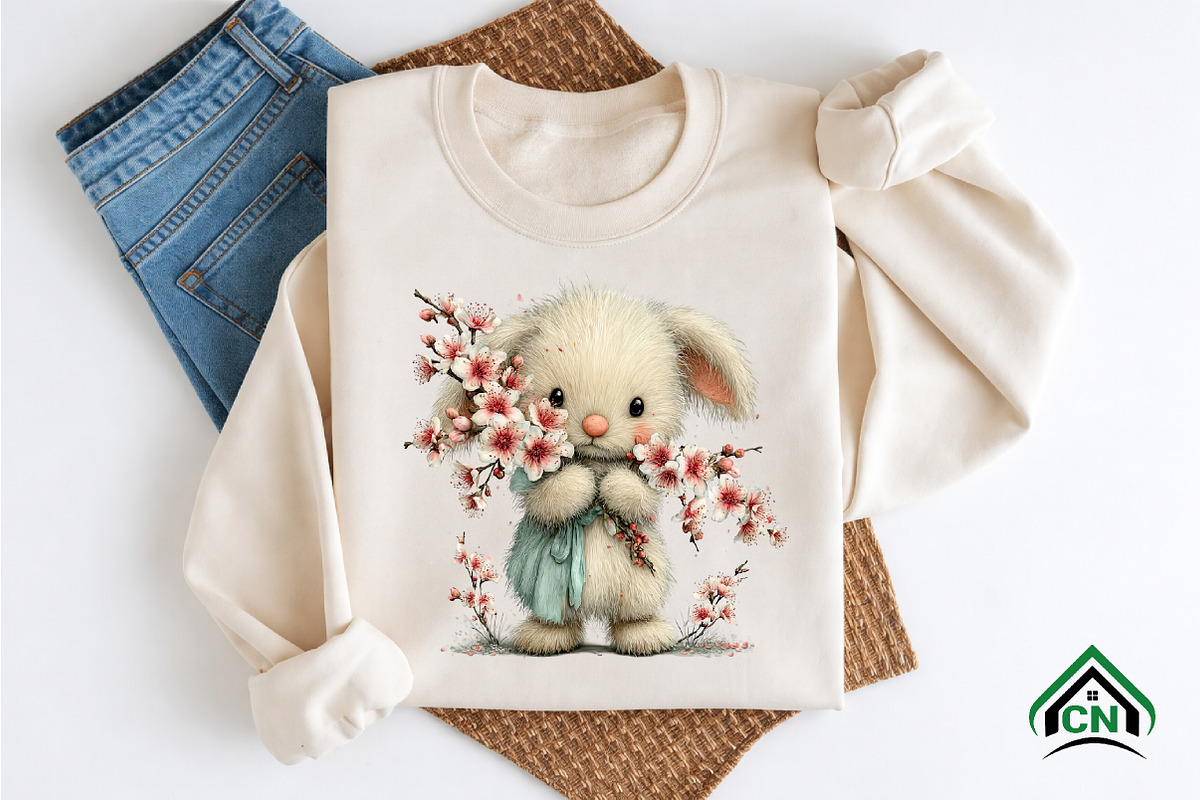 Bunny and Flowers Clipart PNG, an Illustration by Craft Nest (Photo 9 of 12)