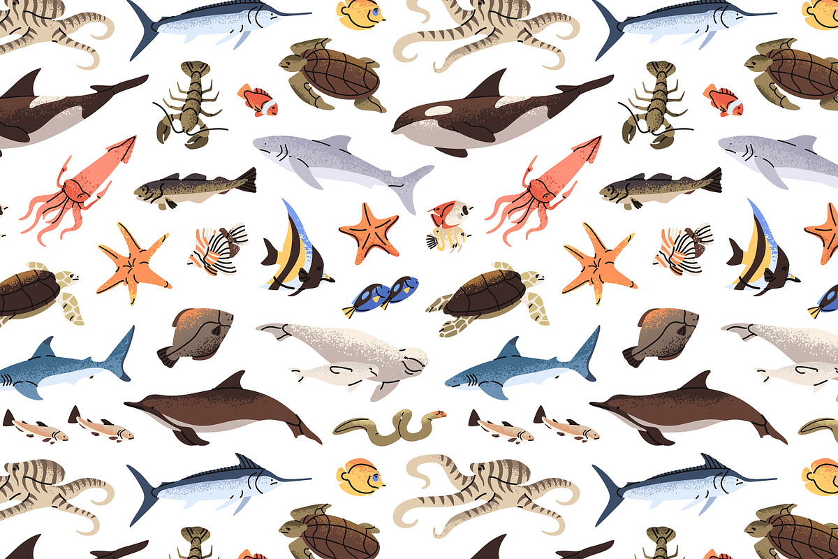 Fishes set + sea life backgrounds, an Animal Illustration by PaperTrident (Photo 7 of 8)