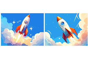 rocket take off cartoon. rockets, a Technology Illustration by Stock-Smart-Start