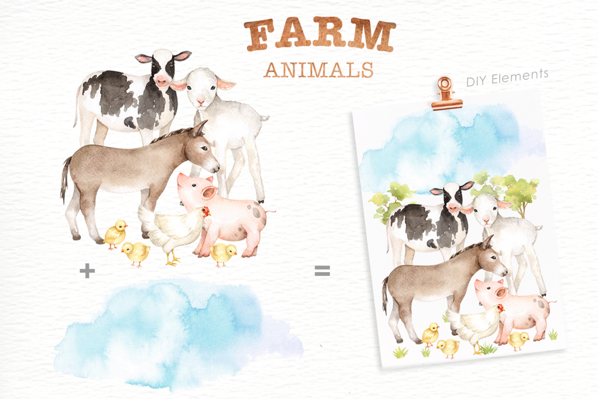 Farm Animals Watercolor clipart, an Animal Illustration by everysunsun (Photo 6 of 6)