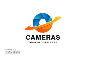 Camera Planet Logo Vector Icon