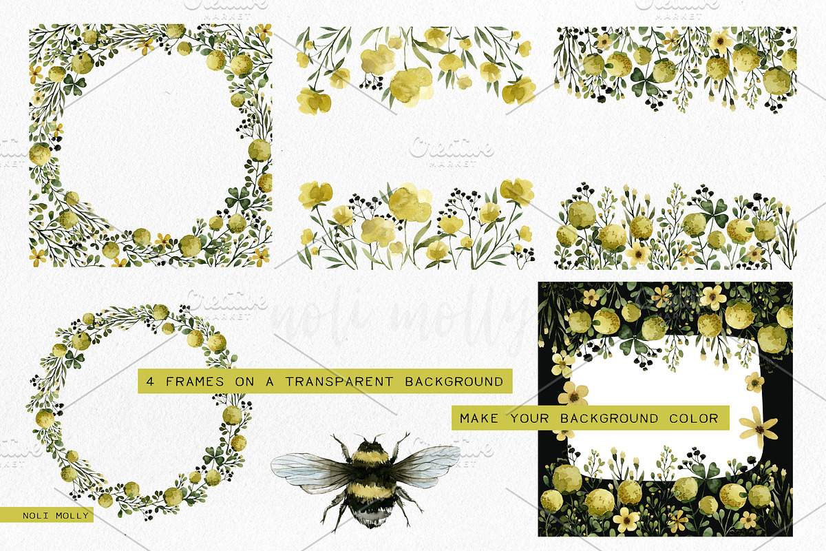 Yellow flowers. Watercolor set., an Illustration by Noli Molly Store (Photo 4 of 8)