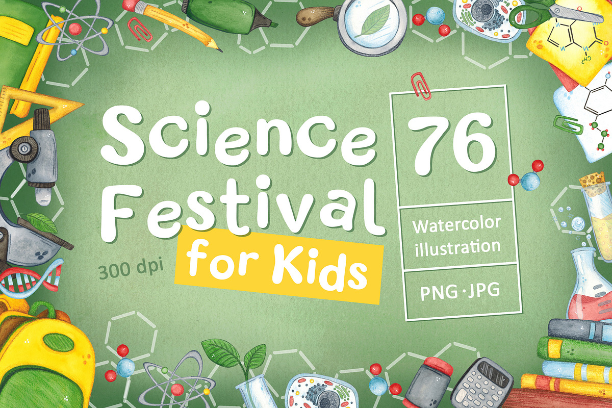 Science for kids watercolor clip art, an Object Illustration by DemiLena (Photo 1 of 18)