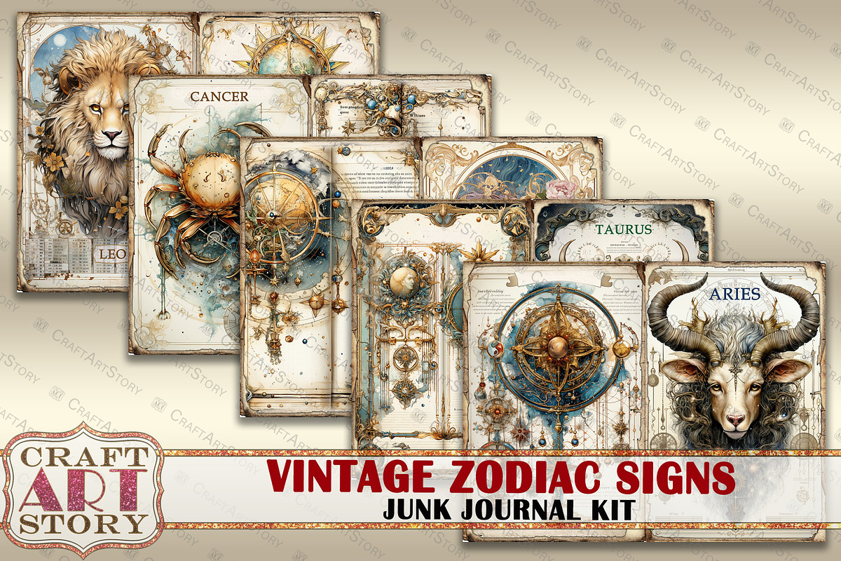 Vintage astrology junk journal Pages, a Seasonal Illustration by CraftArtStory (Photo 2 of 5)