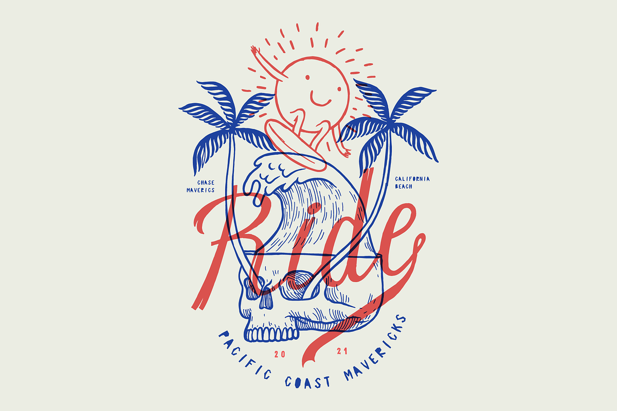 Wave Skull, a Sport Illustration by hand draw