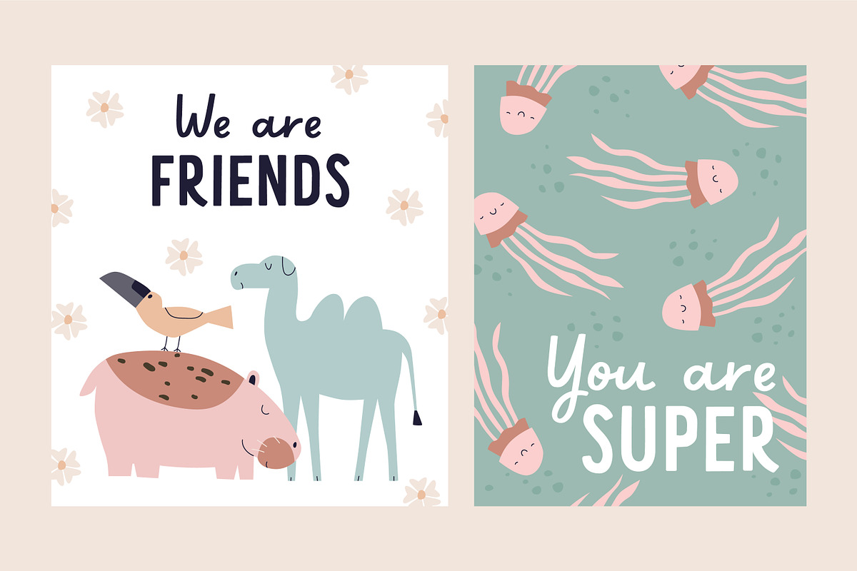 Cute childish cards with animals set, an Animal Illustration by Good Studio (Photo 2 of 12)