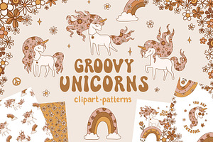 Groovy Unicorn Clipart & Patterns