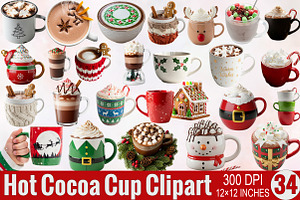 Cute Christmas Hot Cocoa Cup Clipart, an Illustration by SVGArt