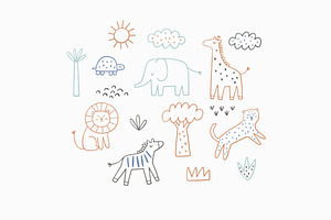 Safari Animals Doodle Clipart