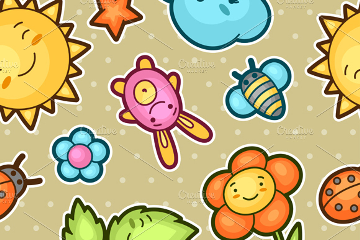 Seamless kawaii child patterns., a Pattern Graphic by incomible (Photo 3 of 3)