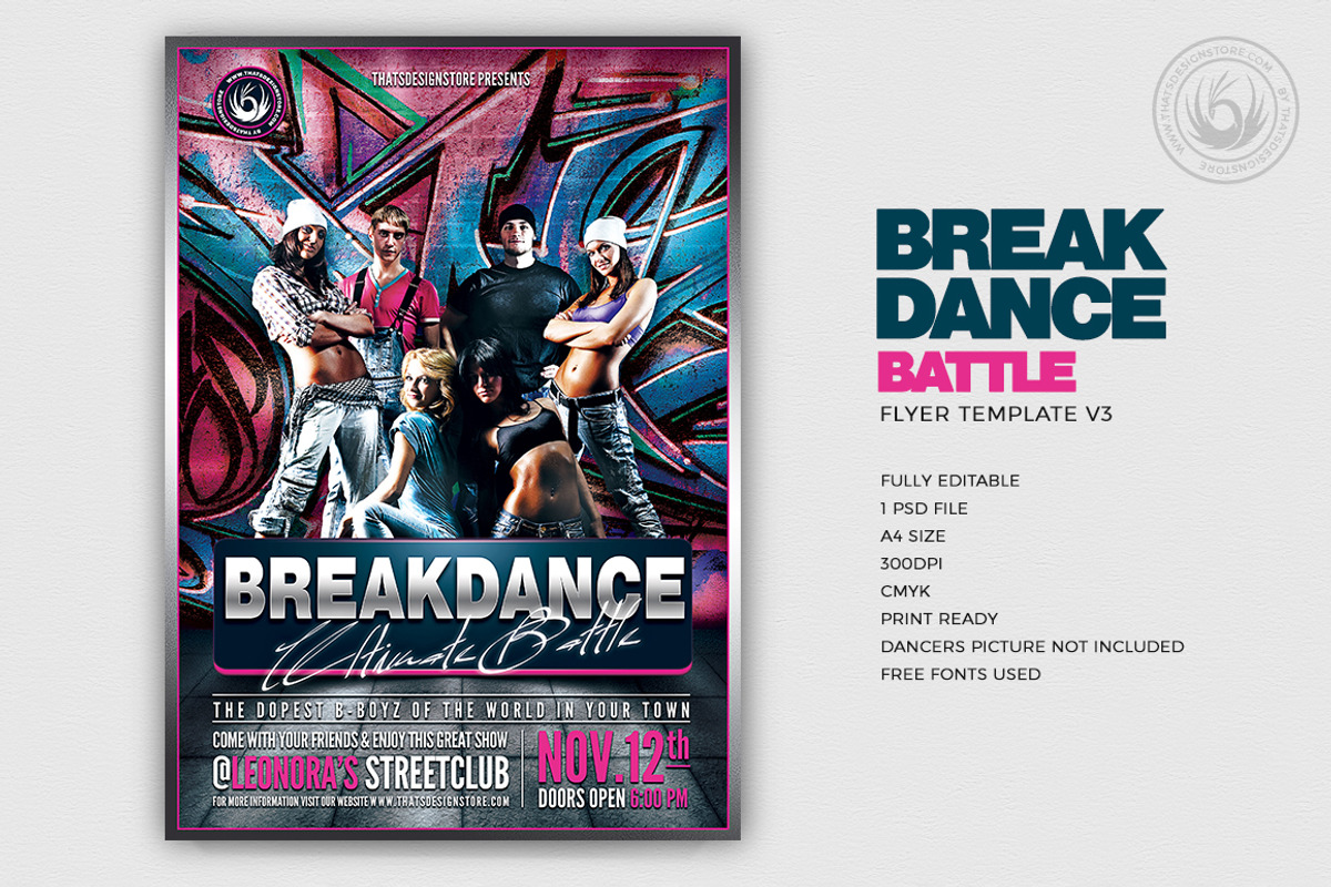 Breakdance Battle Flyer Template V3, a Flyer Template by ThatsDesign Art