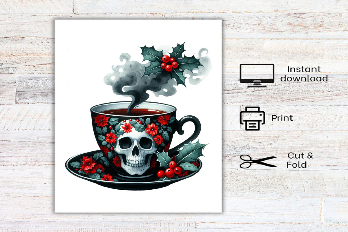 Watercolor Goth Christmas Clipart, an Illustration by Canvas Craft (Photo 8 of 8)