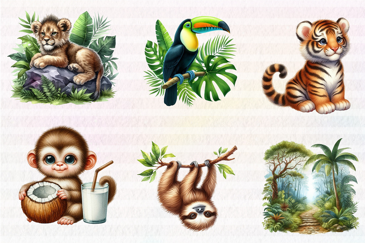 Cute Jungle Animals Clipart, an Illustration by CreationArt (Photo 4 of 5)