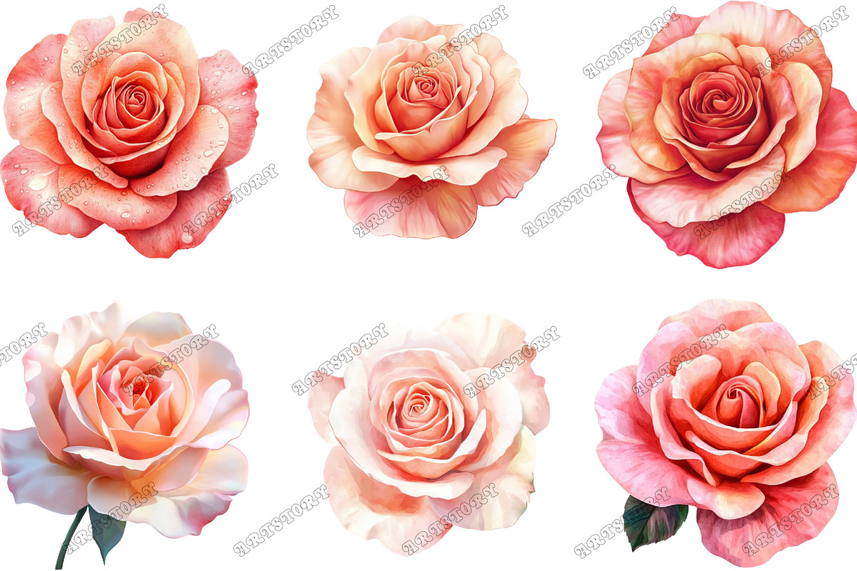 Rose Clipart Bundle Blush Flower, an Illustration by designcity5 (Photo 2 of 5)