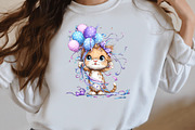 Whimsical Birthday cat Clipart, a Seasonal Illustration by Designworld (Thumbnail 7 of 9)