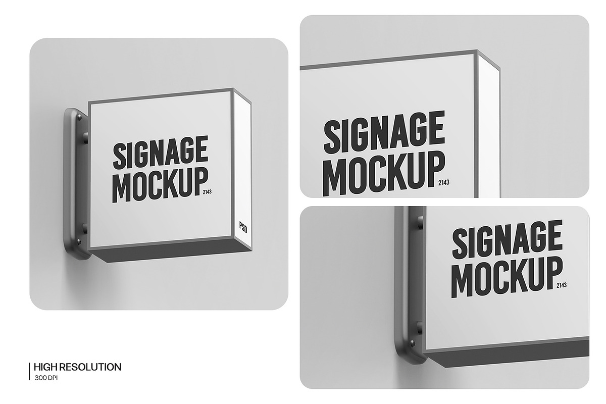 Wall Mounted Signboard Mockup Set, an Advertising Mockup by RamStudio2 (Photo 8 of 13)