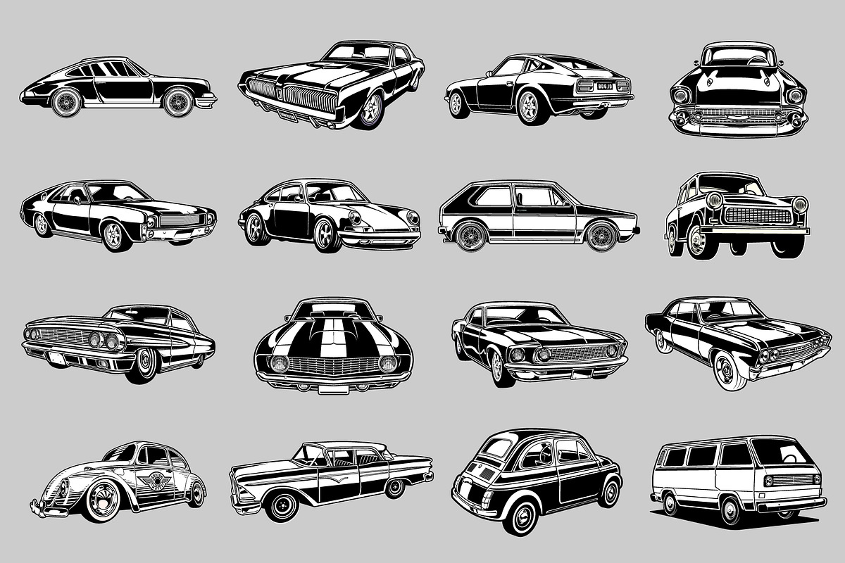 80 Monochrome classic muscle cars, a Transportation Illustration by The BolzStudio (Photo 6 of 6)