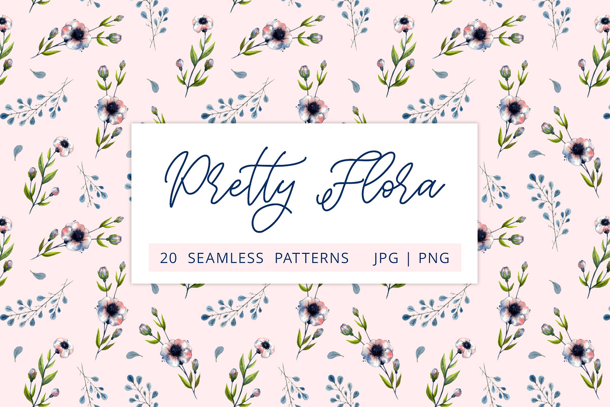 Botanical watercolor floral patterns, a Texture Illustration by alenaganzhela (Photo 8 of 8)