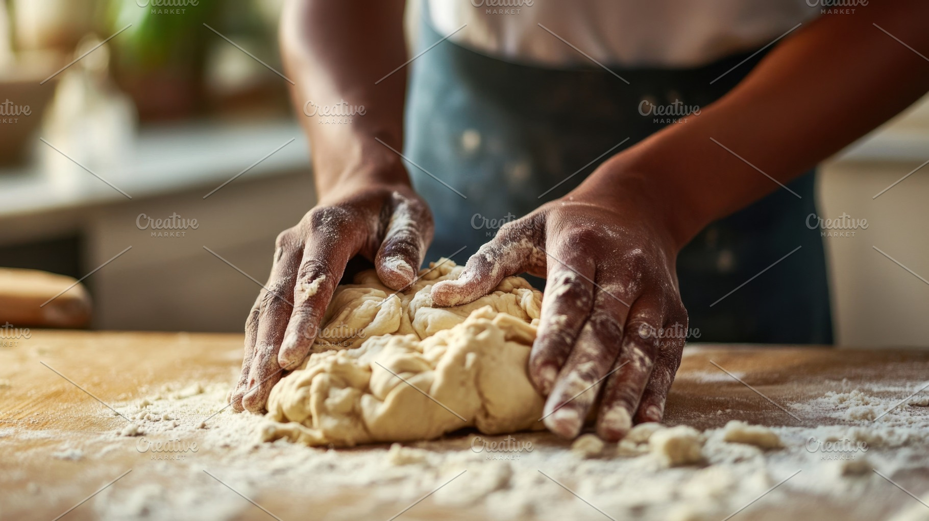 Kneading bread dough in a kitchen, a Photo by Beautiful things