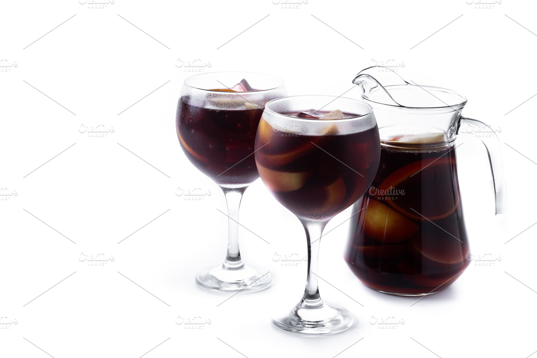 Refreshing Summer Citrus Fruit Sangria in crystal jar isolated on white backgro, a Food & Drink Photo by etorres69