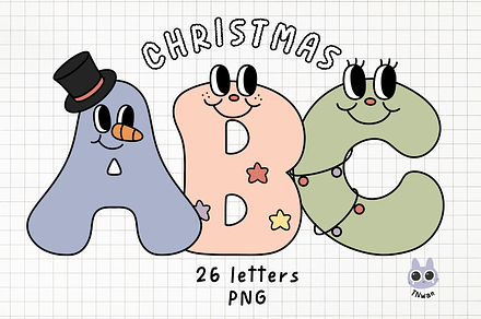 Christmas Alphabet Retro Clipart