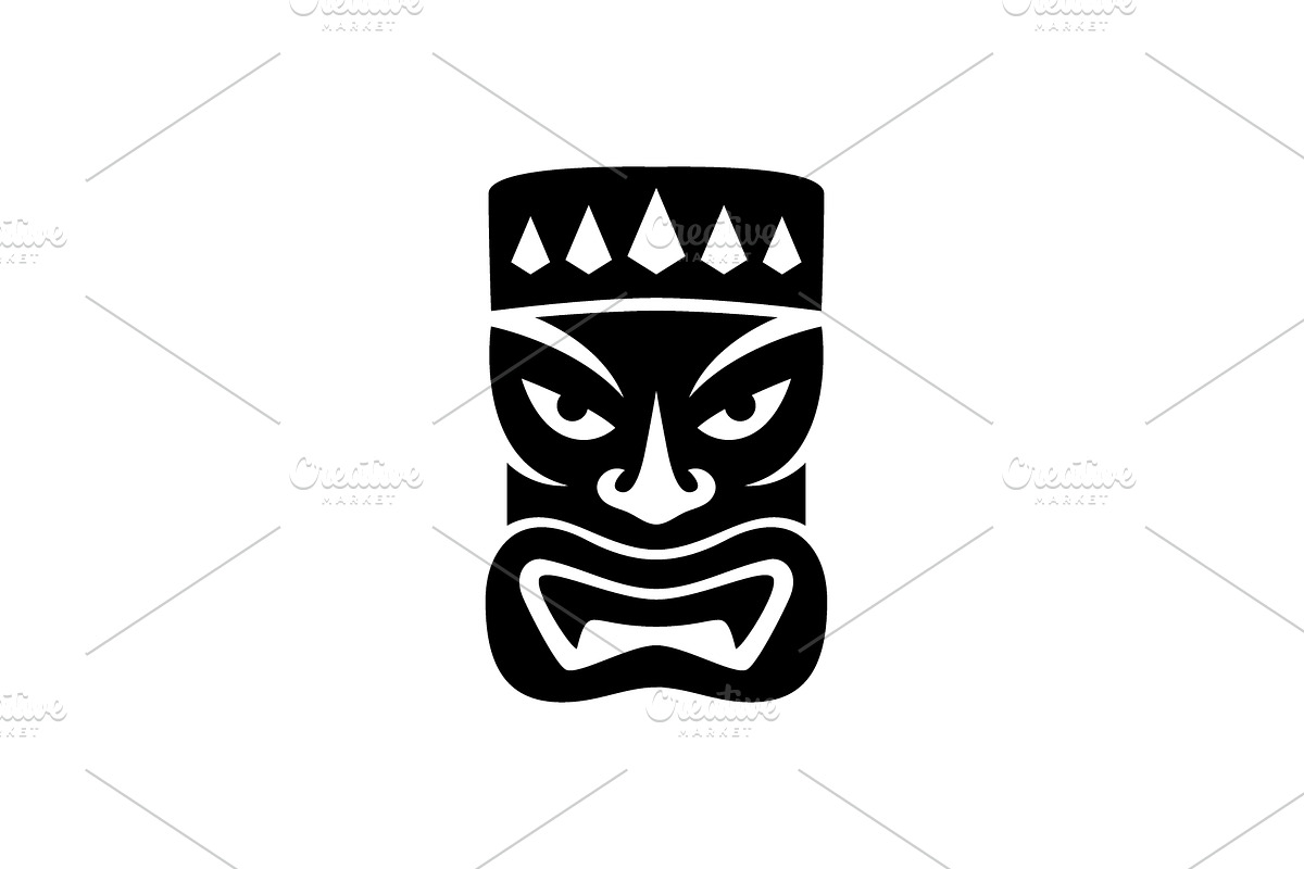 Black tiki mask with diamond crown, an Object Illustration by GraphiShop