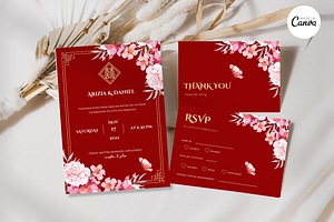 Asian Floral Wedding Invite - B3A
