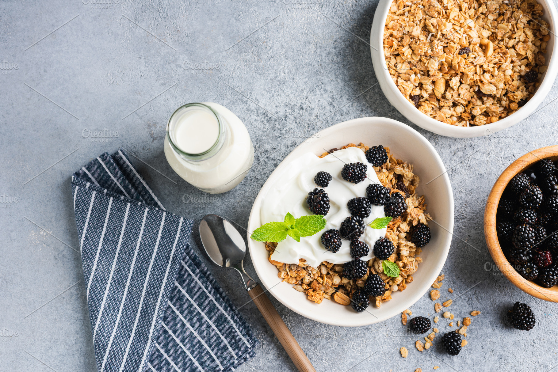 Breakfast granola bowl with yogurt, a Food & Drink Photo by The baking man