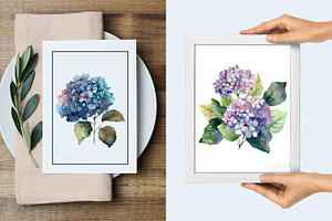 Hydrangea Clipart, Blue Watercolor